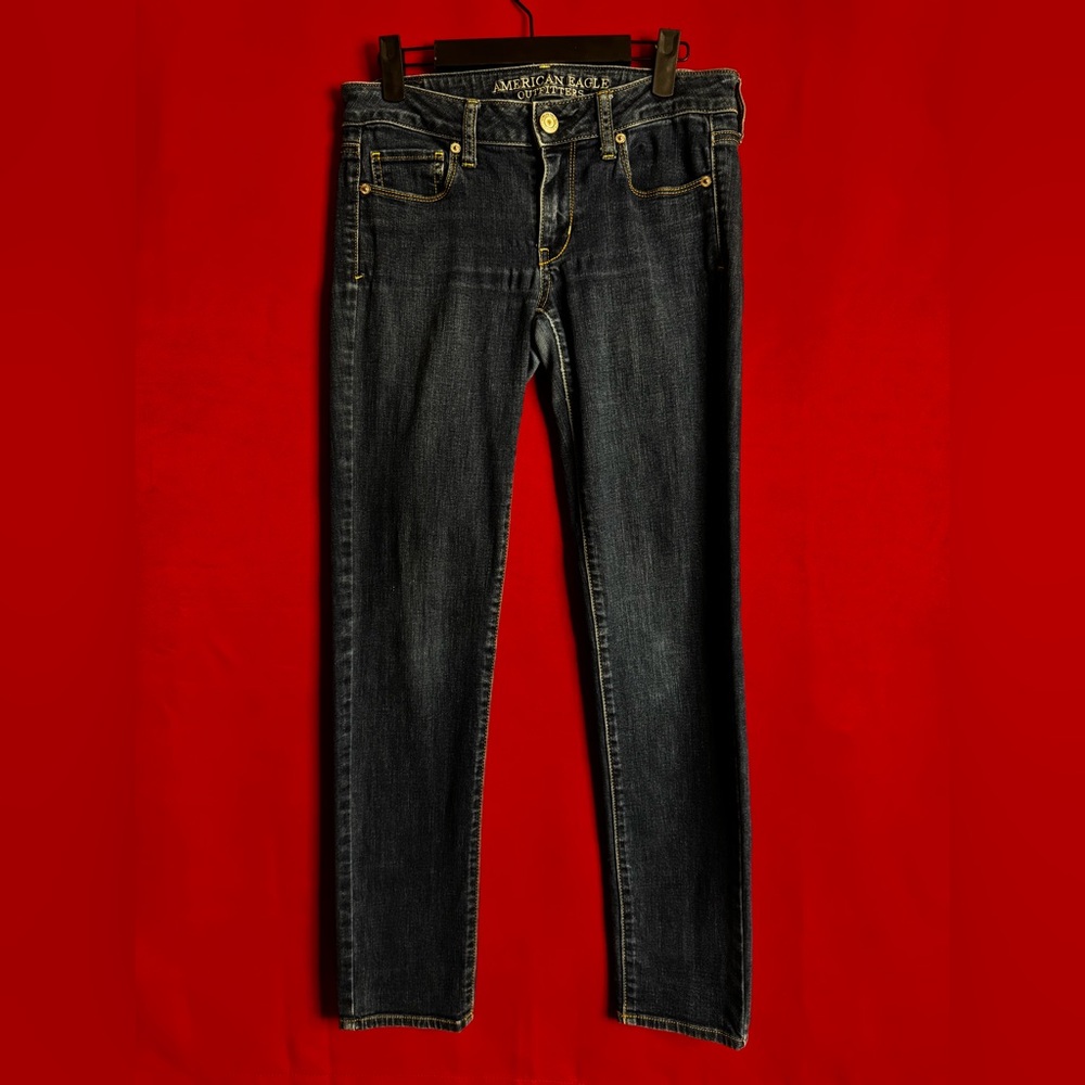🧸2/$20-#328-🔥AE OUTFITTERS Woman’s Skinny Dark Denim Wash Jeans Sz.4